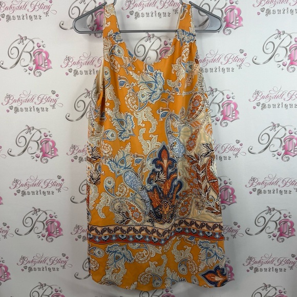 Lila Rose Dresses & Skirts - Lila rose dress flowy ornate orange blue white Paisley Print Sleeveless Dress